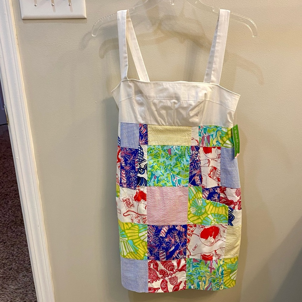 NWT Lilly Pulitzer Yesenia Dress Square One Sewn Patch 2 Cherry Bomb Fireworks